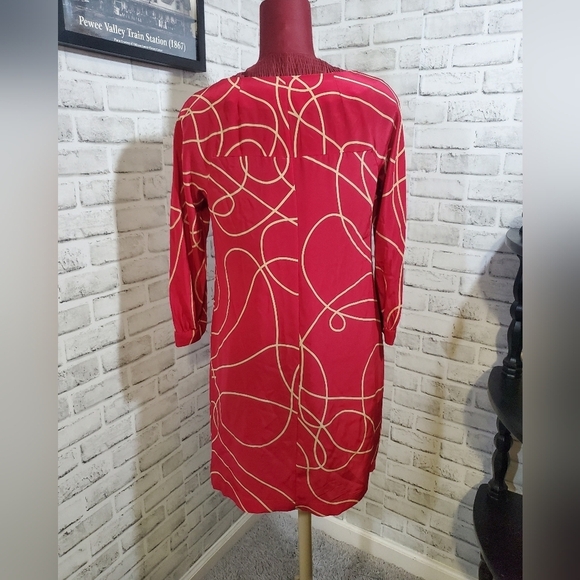 Twelfth Street By Cynthia Vincent Silk Red and Yellow Abstract Dress.  Size M - Picture 3 of 7